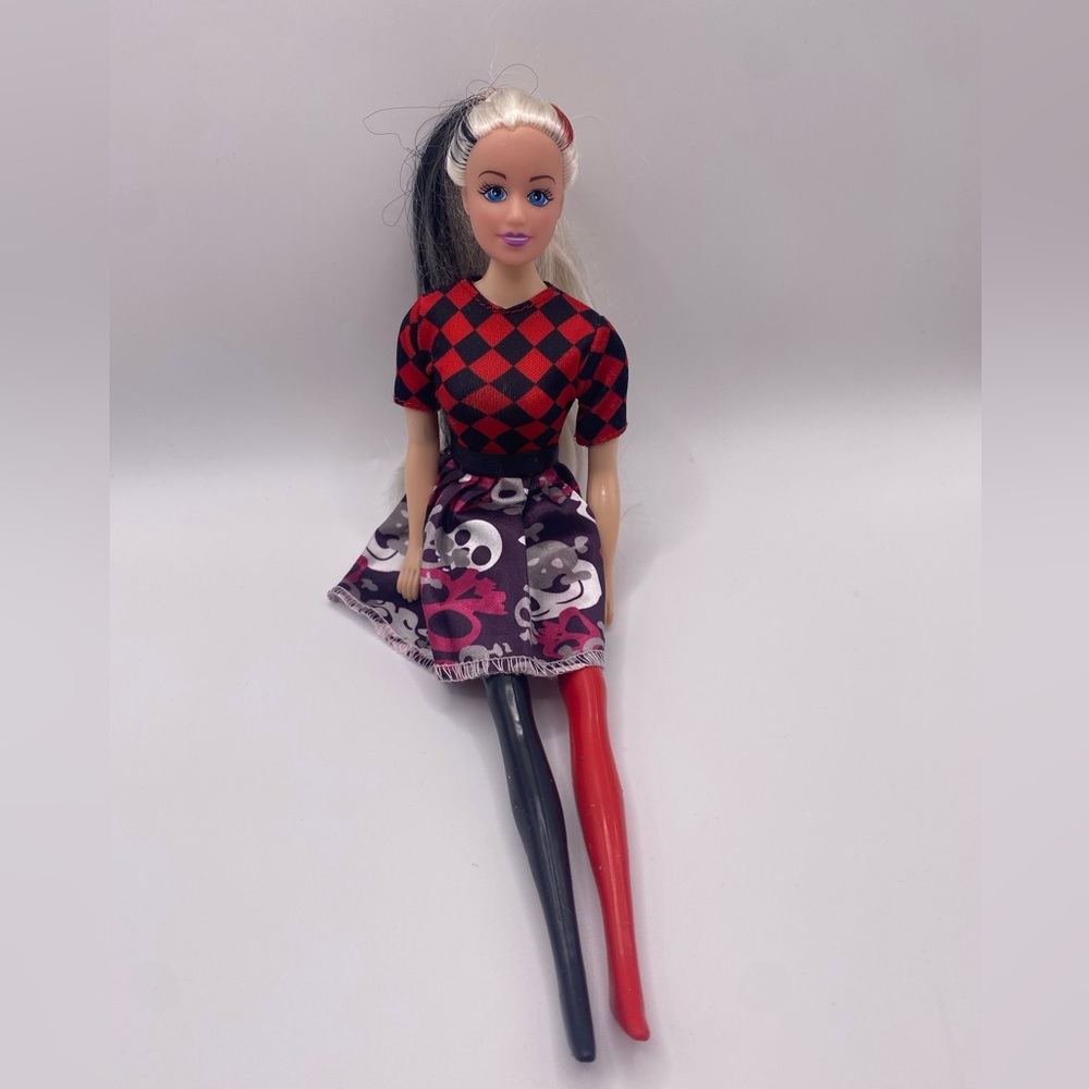 Fashion Doll with Red and Black Outfit Hair Split Dyed Punk Gothic Skull‎